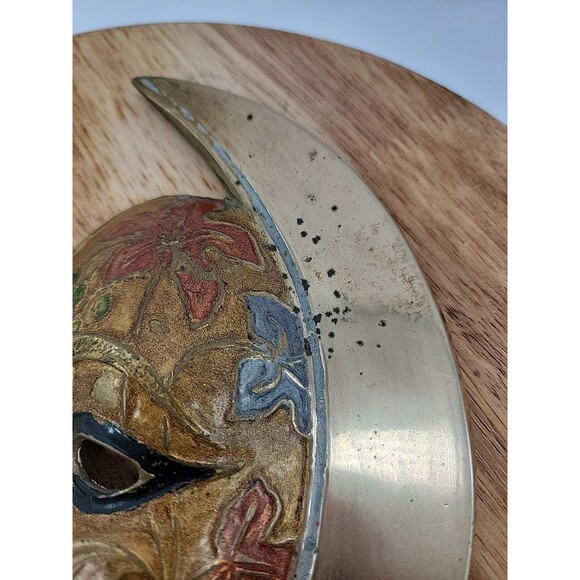 Vintage Brass Crescent Moon Face Made in India 8" x 4" - Picture 4 of 7